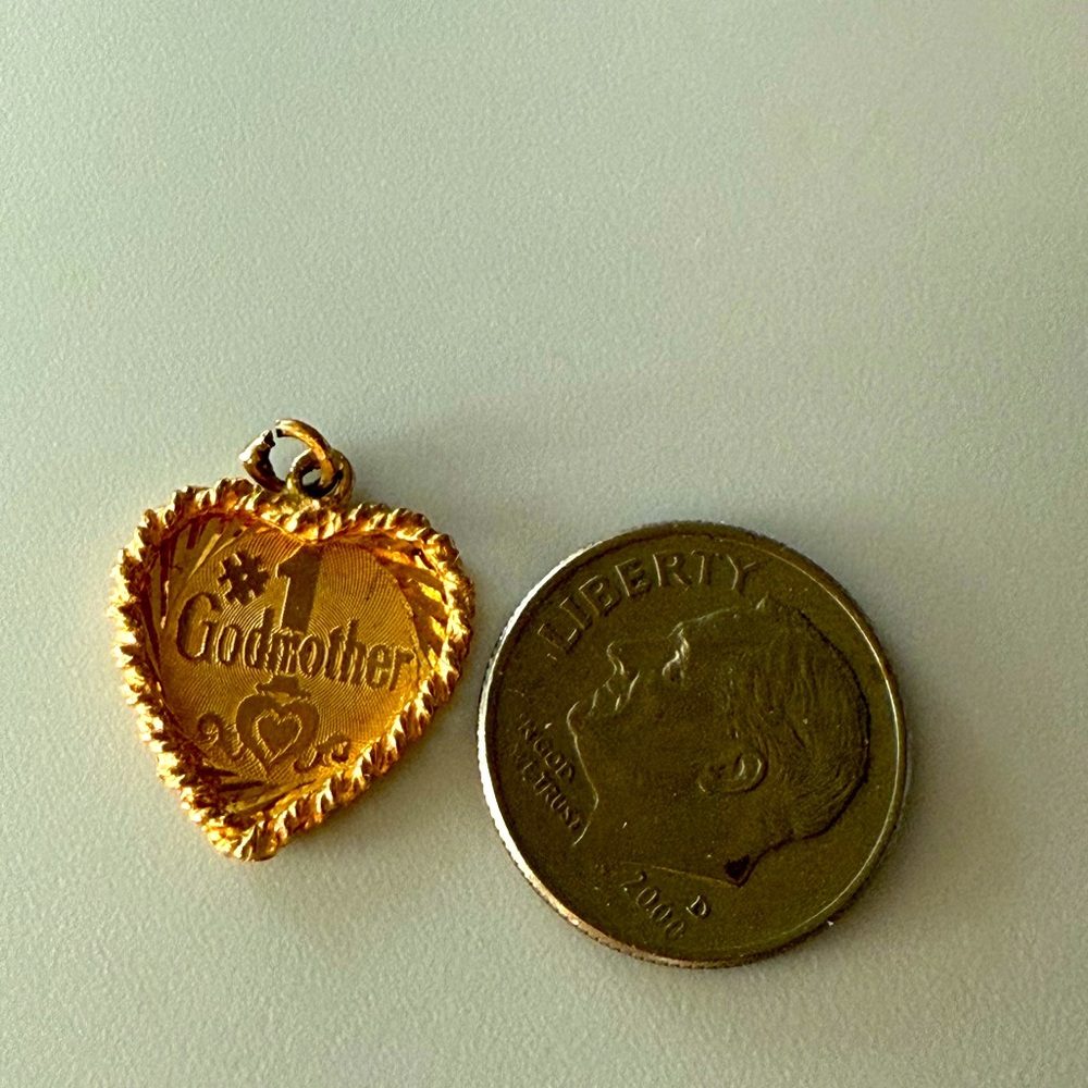 Solid 14k Yellow Gold (not plated) #1 Godmother Heart Charm/Pendant